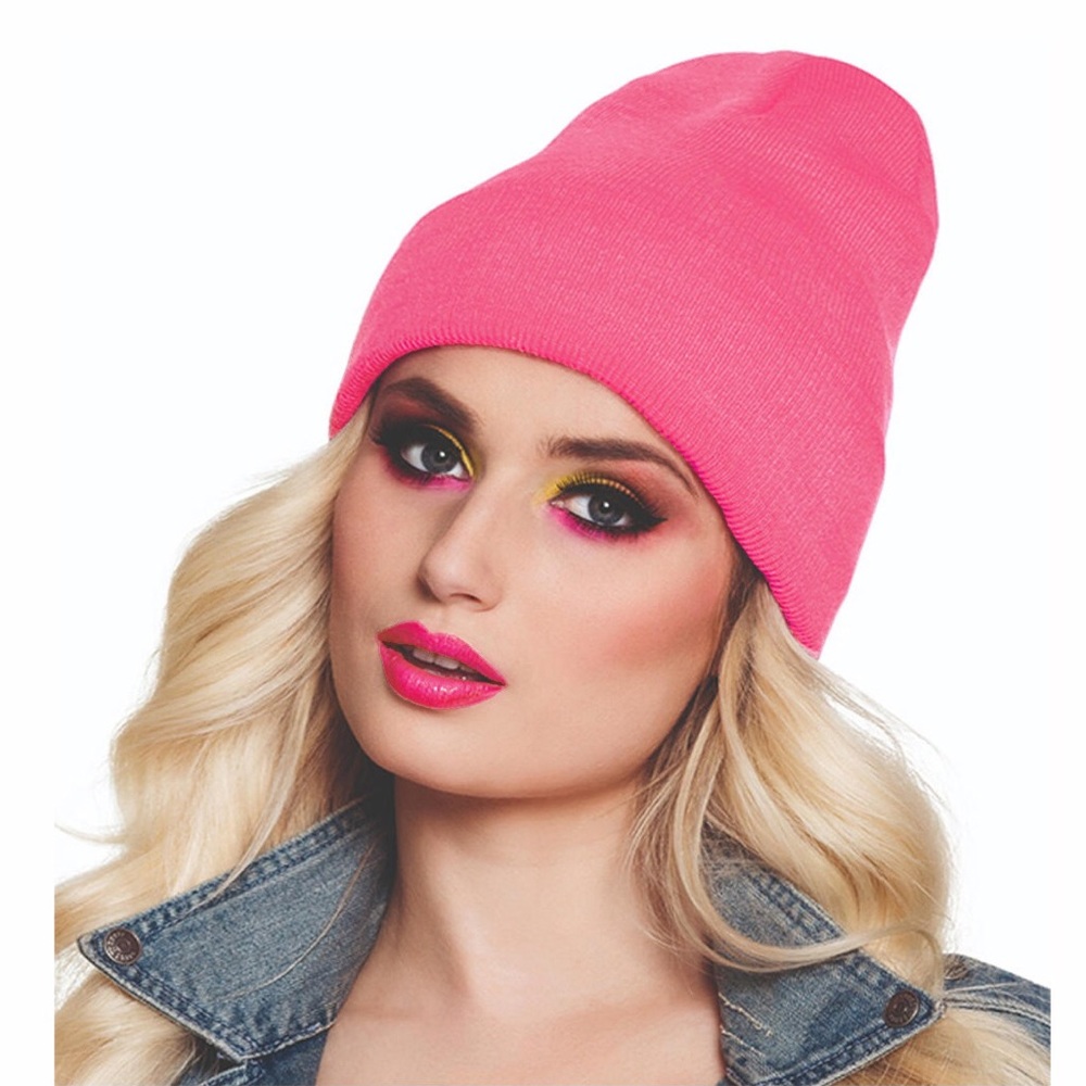 Bright Neon Sugar Pink Beanie - NWT